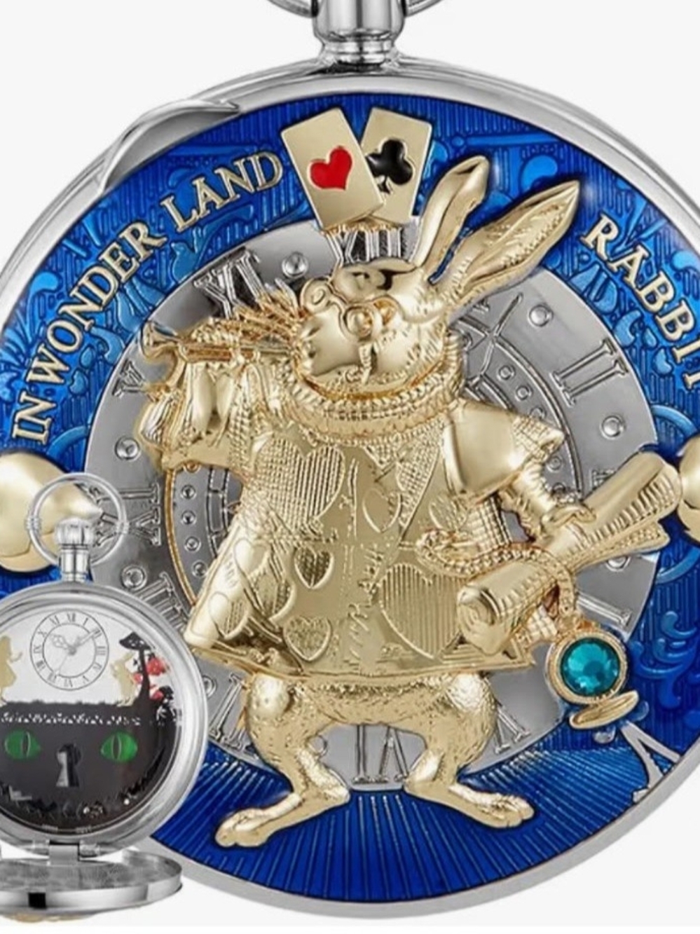Alice in Wonderland White Rabbit Musical Pocket Watch with Chain EUC - Picture 7 of 7